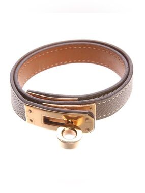 Taupe Double Tour Bracelet with Gold Hardware Hermes Kelly Étoupe